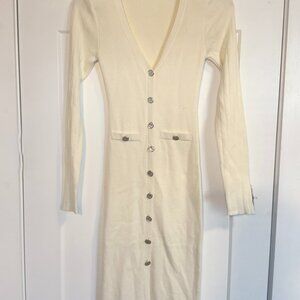 Showpo Cream Knit Button-Front Cardigan Midi Dress